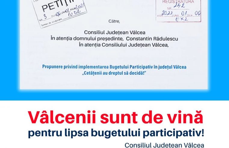 Proiectul pentru bugetarea participativă, inițiat de USR Vâlcea, refuzat de către Consiliul Județean Vâlcea