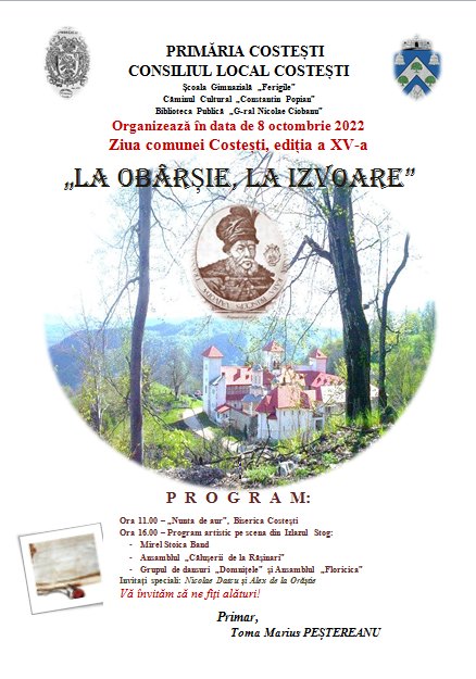 Sâmbătă, 8 octombrie ,  toți locuitorii comunei Costești, și numai,  sunt invitați la  Ziua Comunei