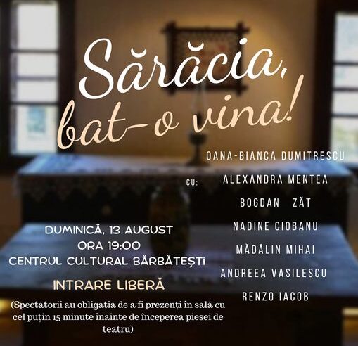 Invitație la teatru pentru locuitorii din Bărbătești! Un spectacol special vă așteaptă la căminul cultural