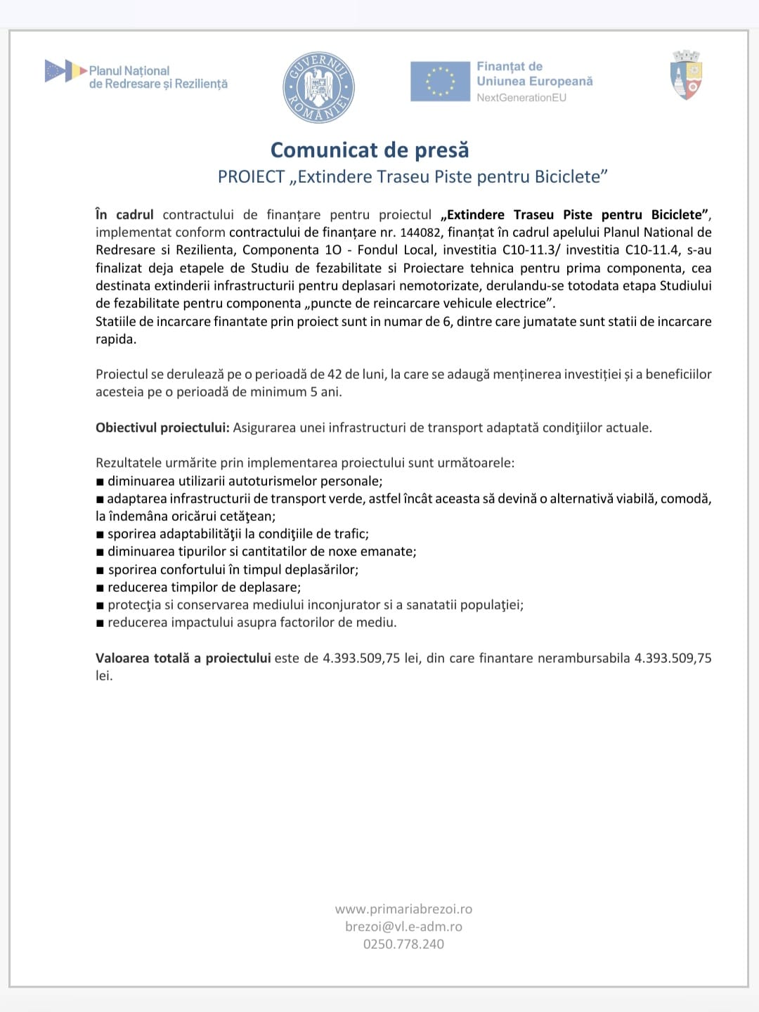 BREZOI – „Extindere Traseu Piste pentru Biciclete”