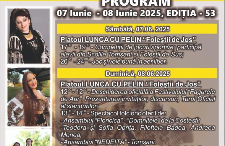 Festivalul Fagurele de Aur revine pe 7 și 8 iunie 2025, cu voie bună, standuri pline și nume mari din folclor
