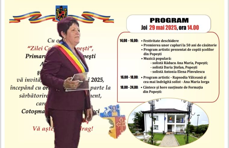 Aurora Măgura invită la sărbătoare: „De Înălțare, vă așteptăm la Popești, la ziua comunei”