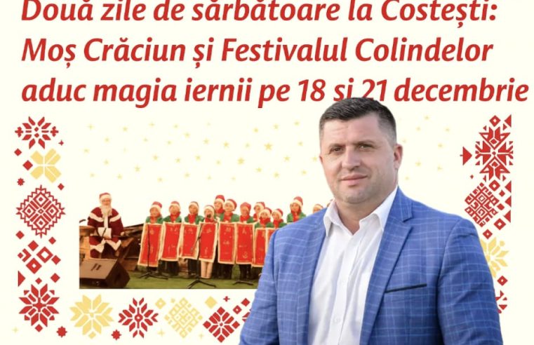 Două zile de sărbătoare la Costești: Moș Crăciun și Festivalul colindelor aduc magia iernii pe 18 și 21 decembrie